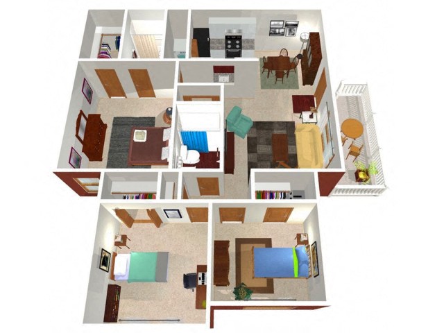 Floor plan for 3 beds, 2 baths, 1130 sqft